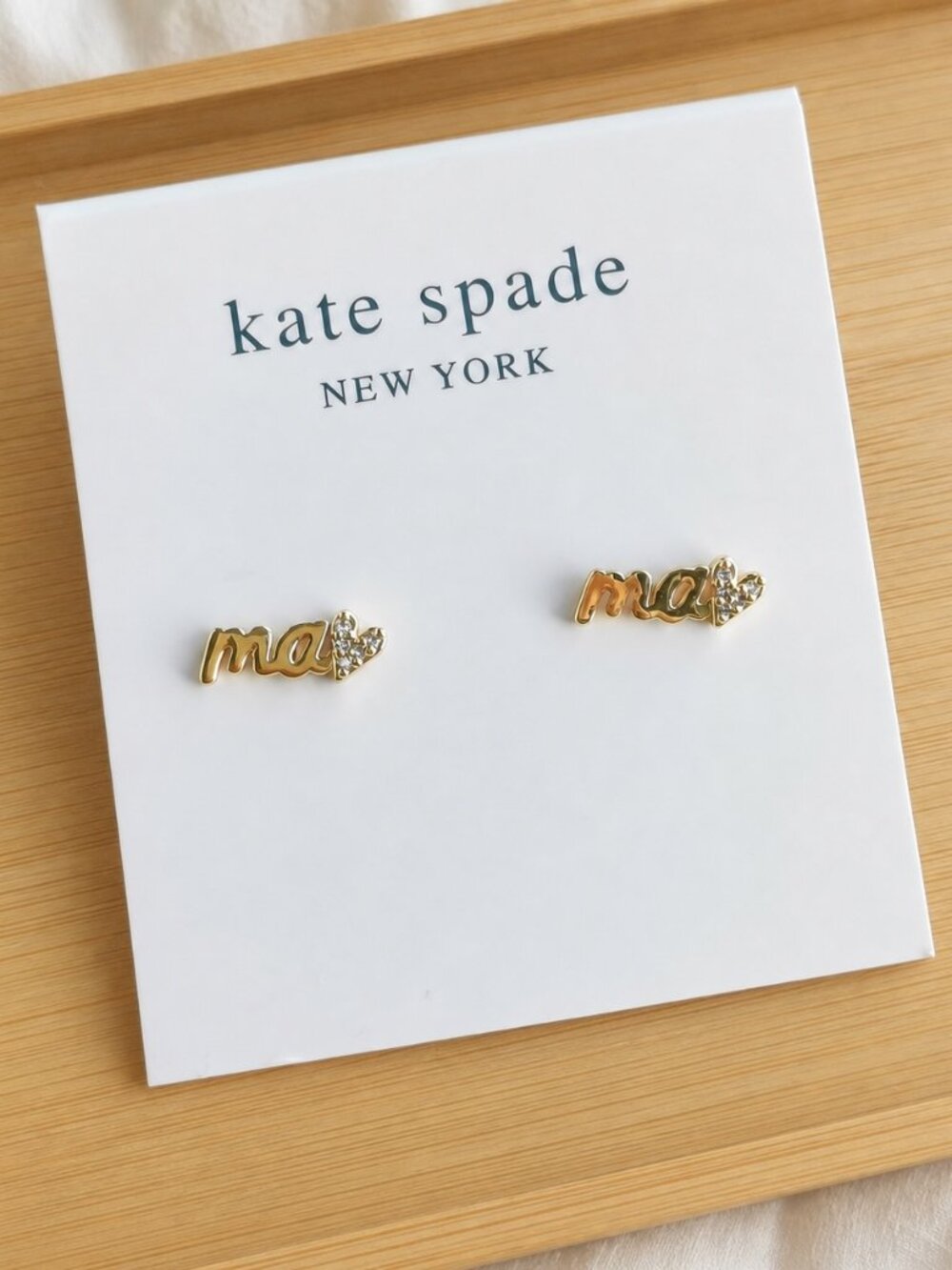 Love You Mom Mama Gold Clear Mini Earrings Stud Script Heart